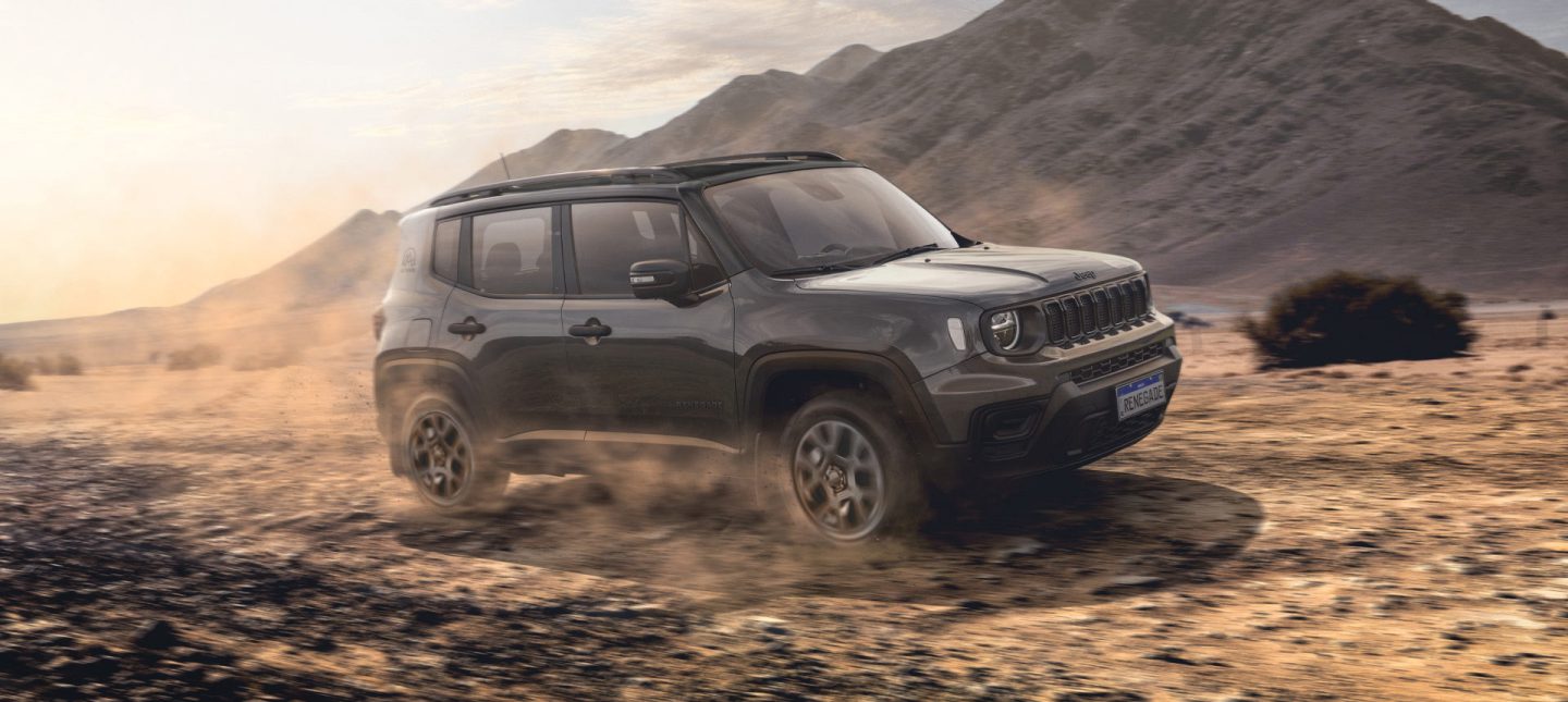 A 2025 Jeep Renegade on dirt road